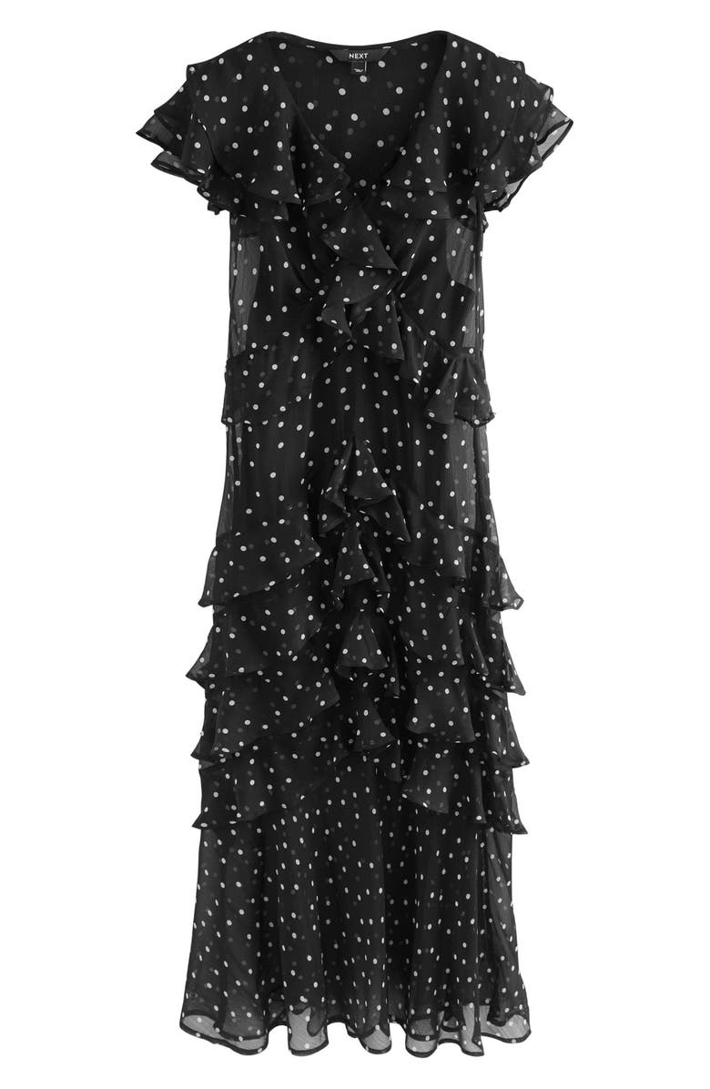 NEXT Spot Ruffle Maxi Dress, Alternate, color, Black