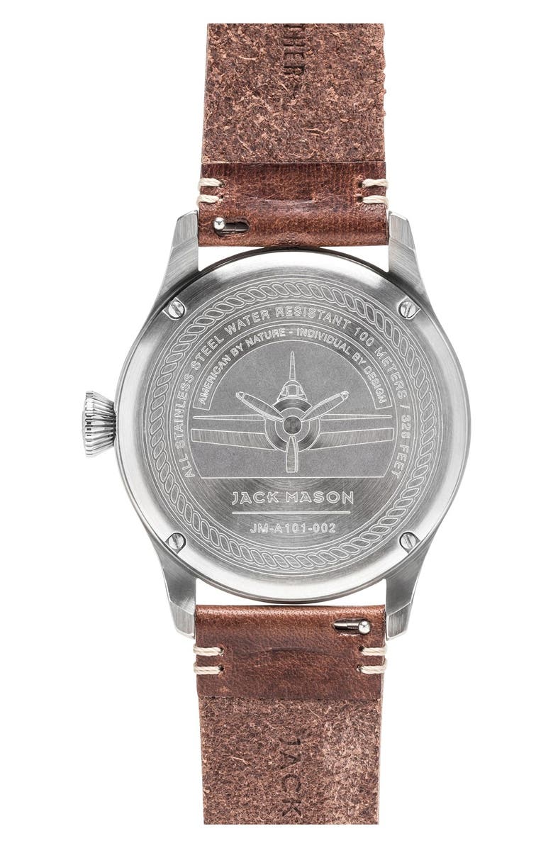 Jack Mason Aviation Leather Strap Watch, 42mm, Alternate, color, 