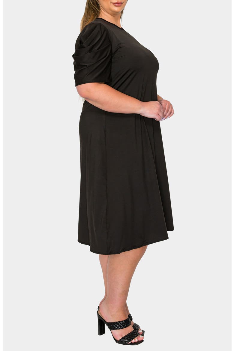 Aleyna Puff Sleeve A-Line Dress, Alternate, color, BLACK