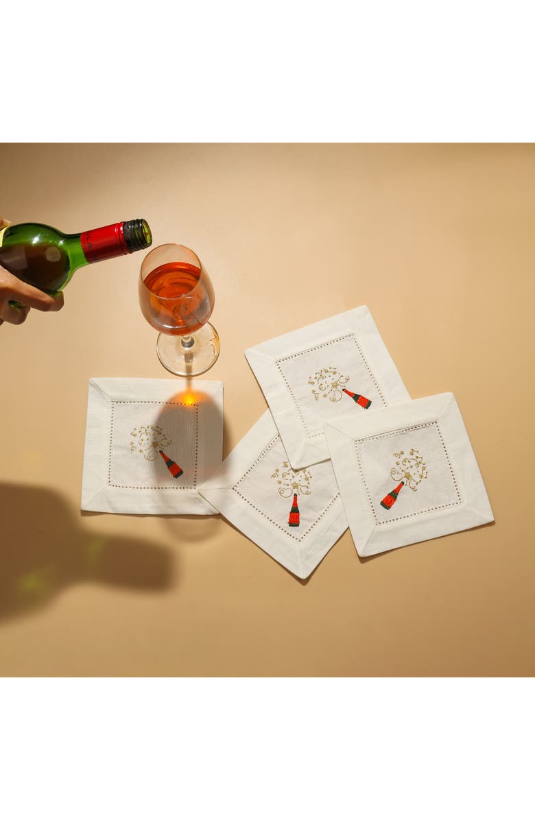 Tiramisu Sip & Sparkle Embroidered Linen Cocktail Napkins, Alternate, color, 