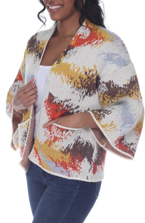 Rain And Rose Abstract Jacquard Cardigan In White