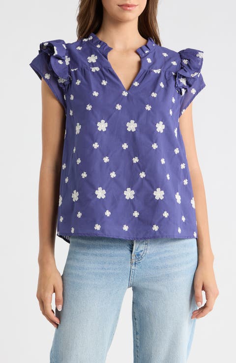 Jaimie Stripe Ramona Ruffle Cotton Top