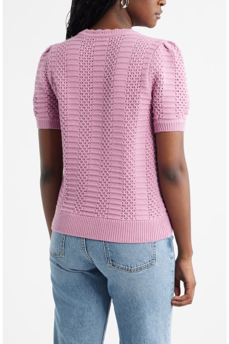 Mixed Stitch Short Sleeve Pima Cotton & Merino Wool Sweater, Alternate, color, PURPLE VICTORIA