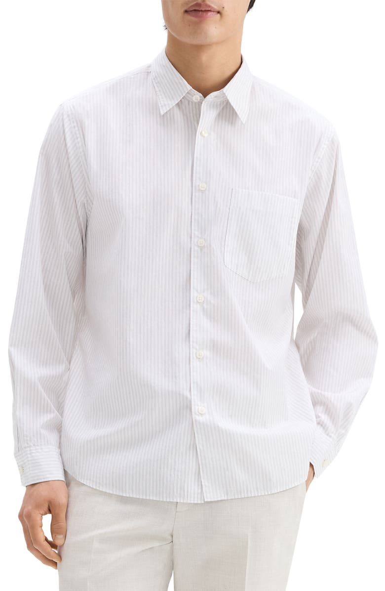 Theory Weekend Stripe Cotton Button-Up Shirt, Main, color, White/ Walnut