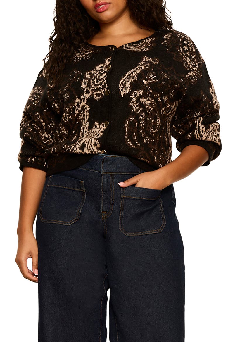 Paisley Jacquard Knit Cardigan, Main, color, BLACK PAISLEY
