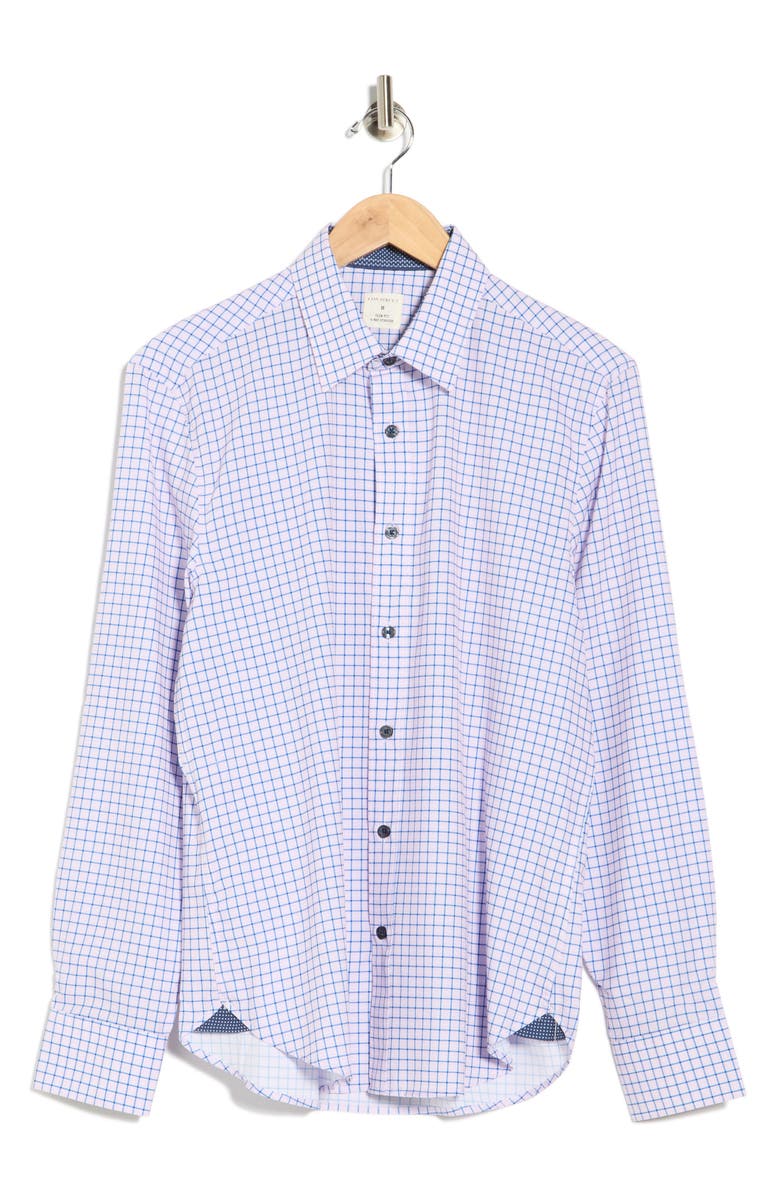 CONSTRUCT Grid Print Stretch Dress Shirt, Alternate, color, Navy/ Coral