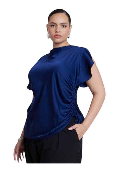 Flutter Sleeve Draped Satin Top (plus)