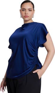 ELOQUII Flutter Sleeve Draped Satin Top (plus)