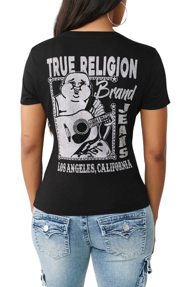 True Religion Crystal Buddha Cotton Blend Graphic T-Shirt, Alternate, color, Jet Black