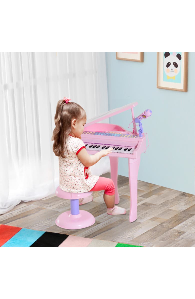 Qaba 37-Key Kids Piano Keyboard with Microphone, Stool, Built-in Songs, Alternate, color, Pink