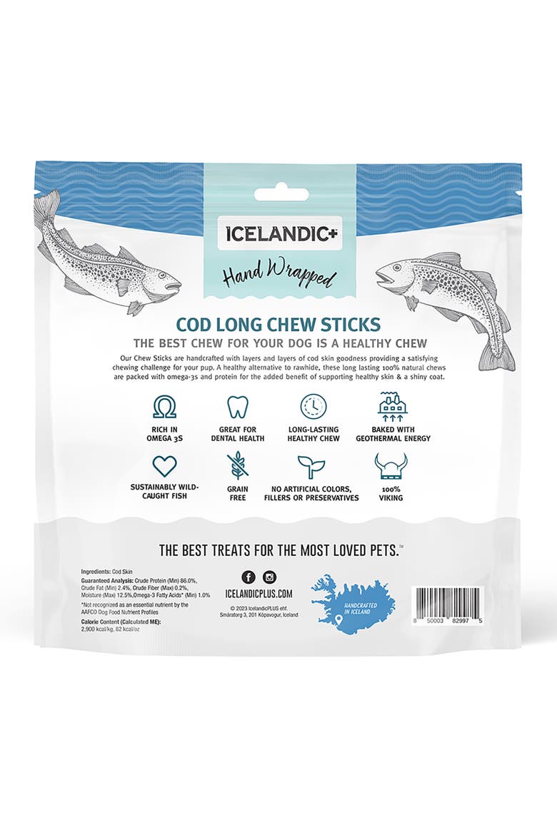Cod Skin 10" Long Dog Chew Sticks Treat, 2 Pack Bag, Alternate, color, Multicolored