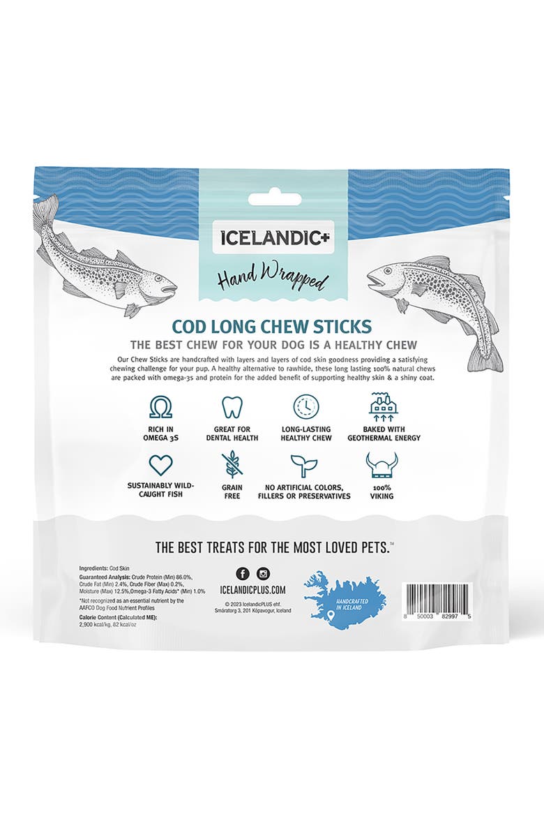 ICELANDIC+ Cod Skin 10" Long Dog Chew Sticks Treat, 2 Pack Bag, Alternate, color,