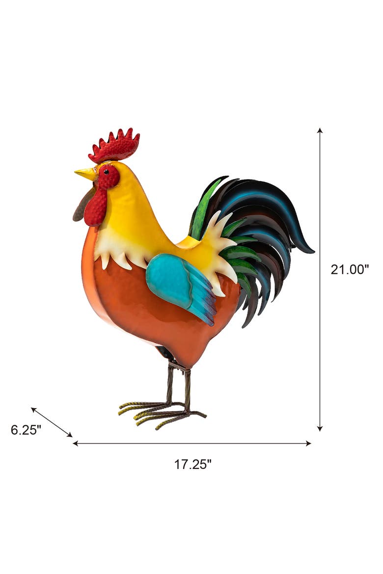 21"H Metal Rooster Garden Statue Indoor Outdoor Sculpture, Alternate, color, Orange