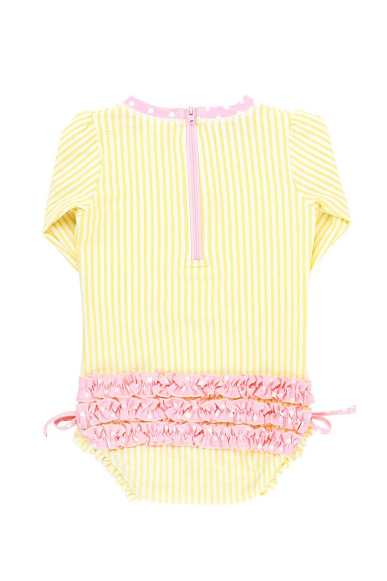 Girls Seersucker Long Sleeve UPF50+ One Piece Rash Guard, Alternate, color, Banana Seersucker