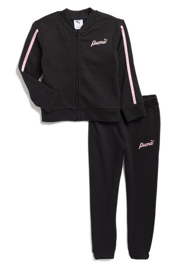 Puma Kids' Cotton Fleece Track Jacket & Joggers Set In Black