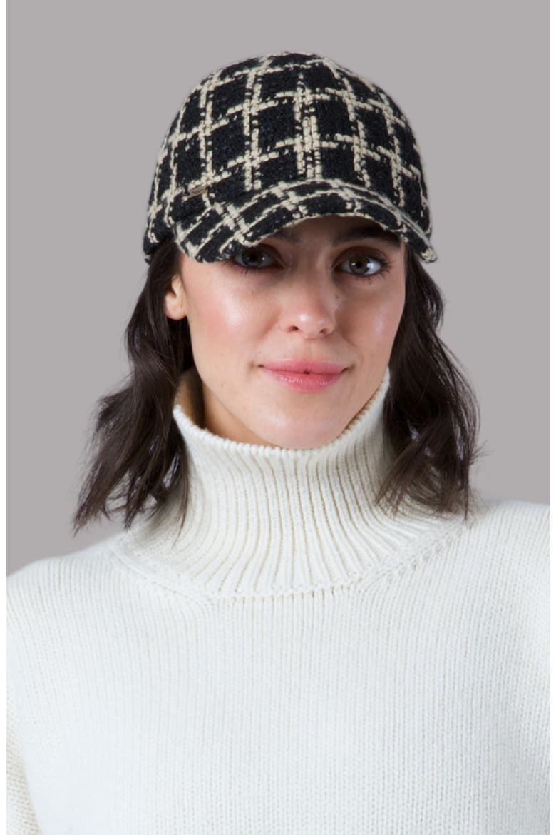 Windowpane Tweed Baseball Cap, Alternate, color, BLACK/ BEIGE