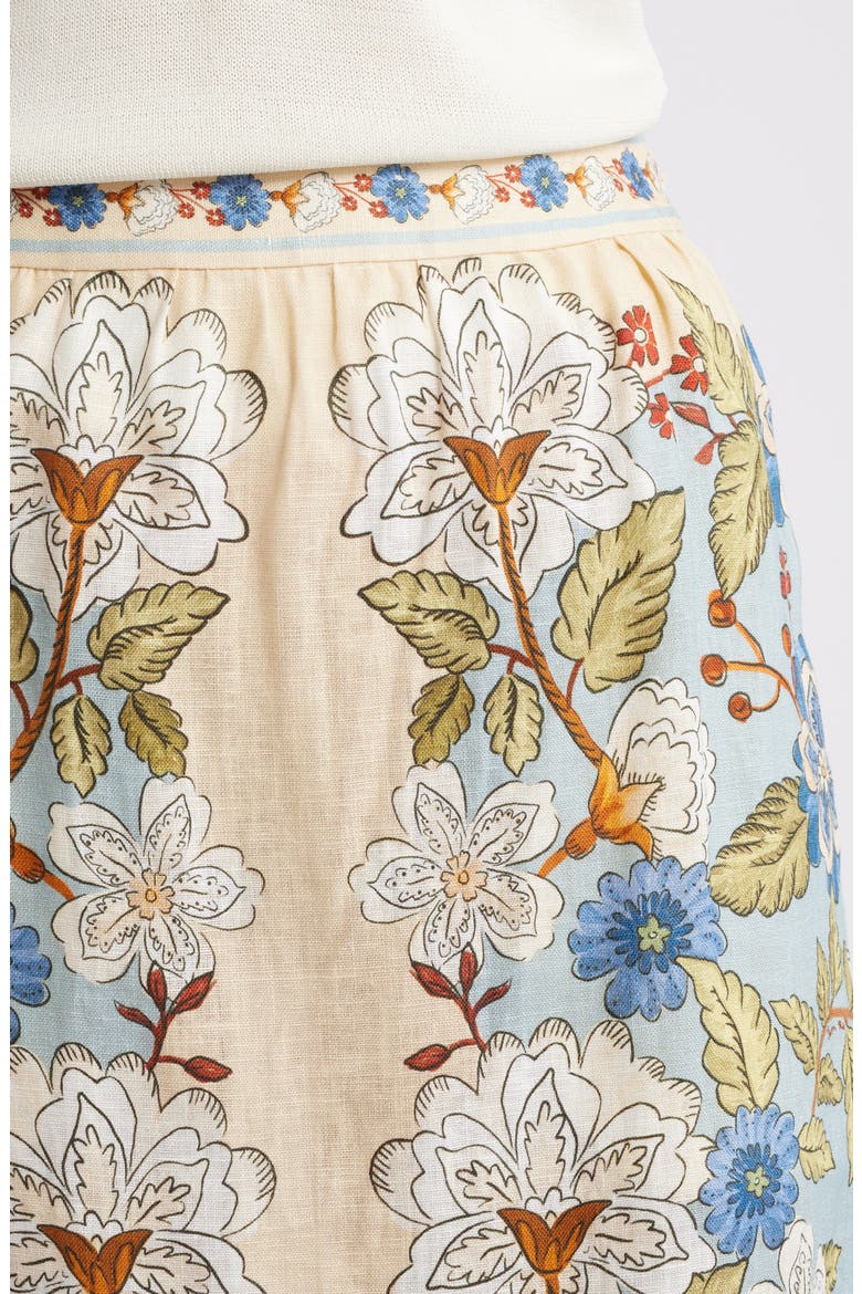 Garden Scarf Print Linen Midi Skirt, Alternate, color, GARDEN SCARF BLUE