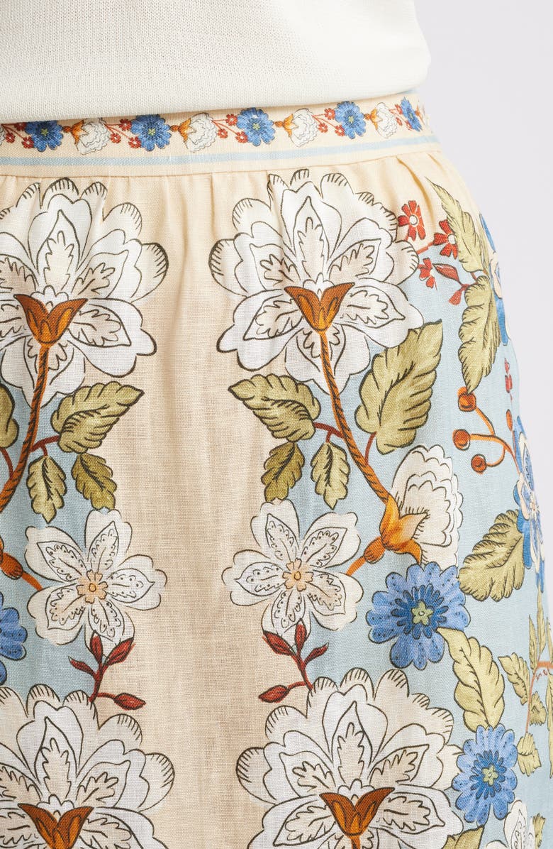 FARM Rio Garden Scarf Print Linen Midi Skirt, Alternate, color, Garden Scarf Blue