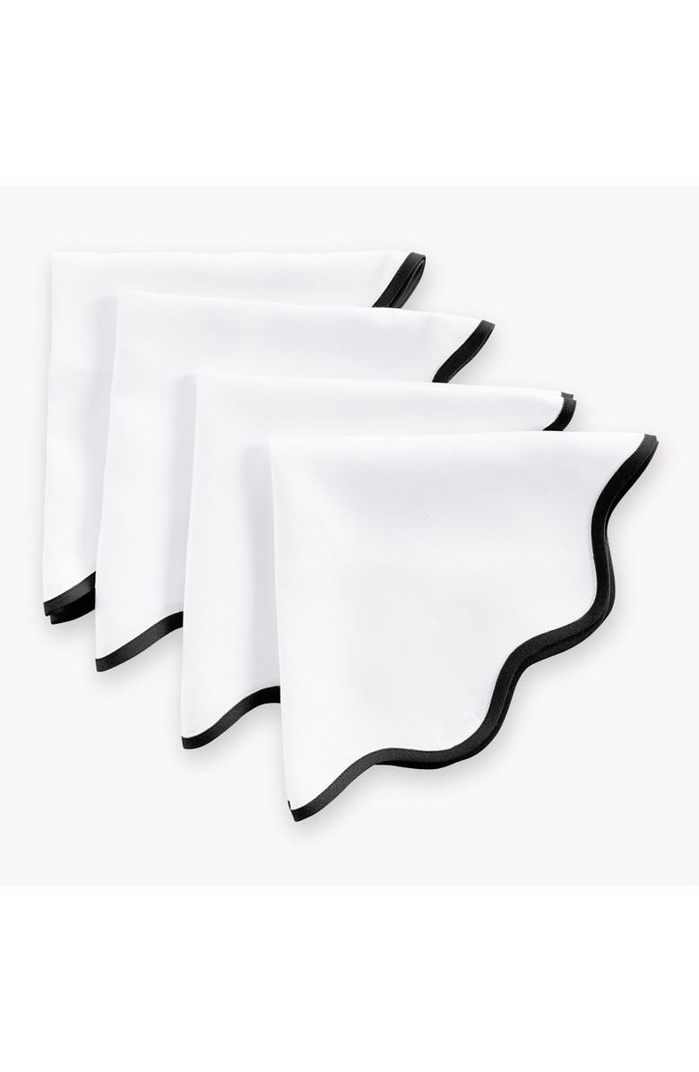 Solino Home Linen Dinner Napkins - Giselle Scallop Edge, 20 Round, Main, color, Black And White