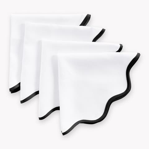Linen Dinner Napkins Set of 4, 20 Inch Round for Dining Table, Holiday and Everyday Table Decor - Giselle Scallop Edge