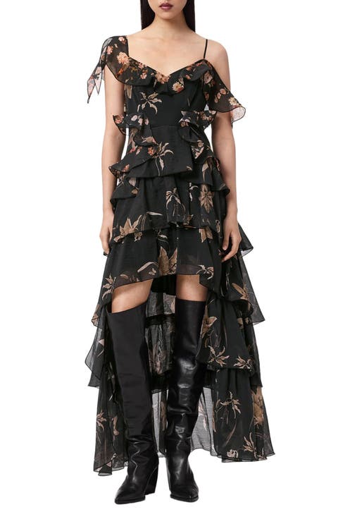 Sienna Cold Shoulder Ruffle Tiered High-Low Dress