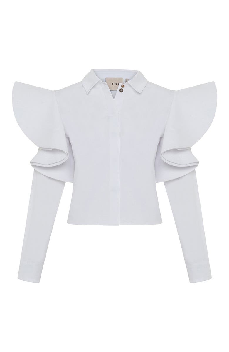 THEO The Label Thallo Ruffle Shoulder Shirt, Alternate, color, 