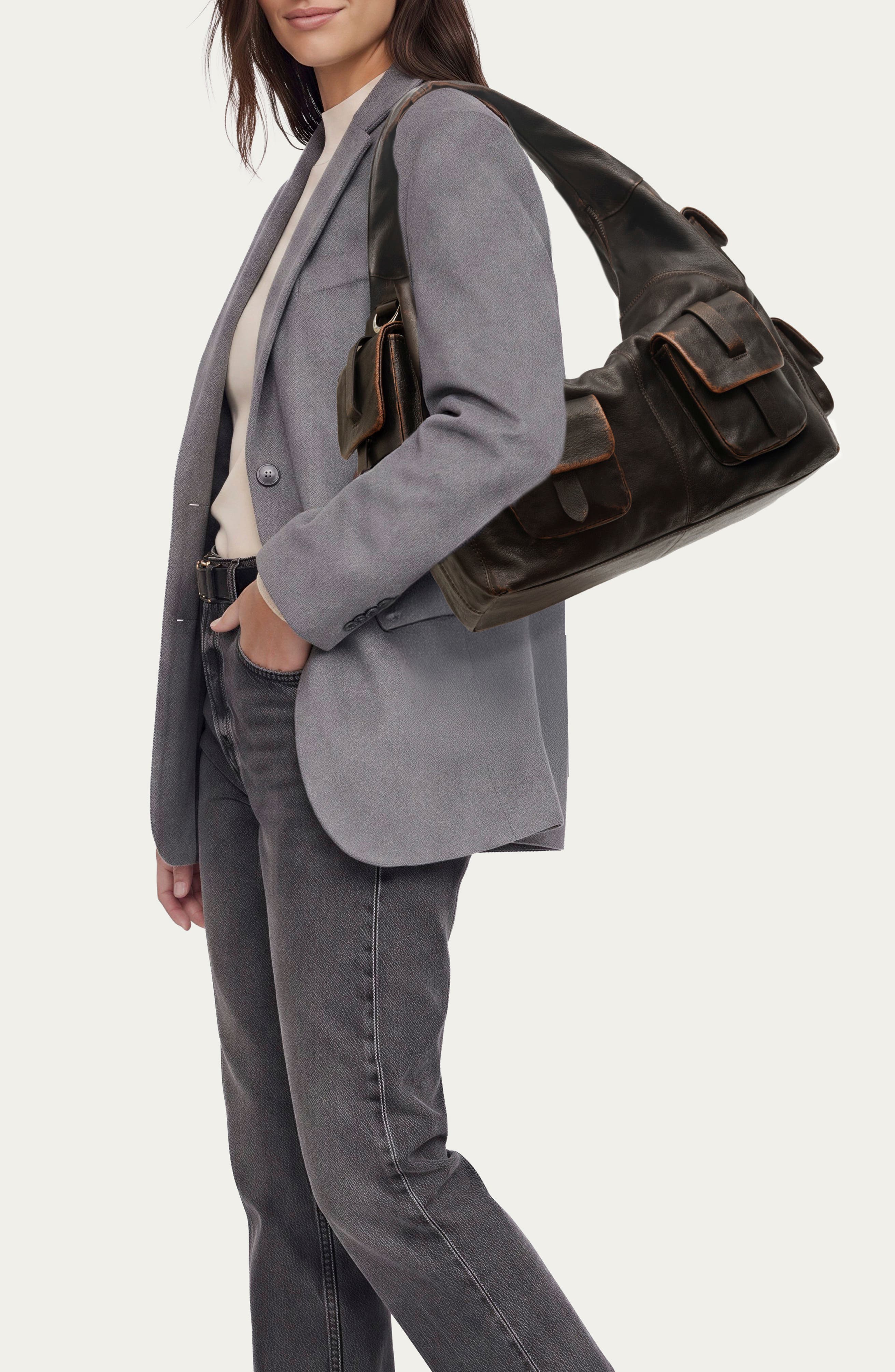 Rebel Leather Shoulder Bag, Alternate, color, FUDGE BRUSH OFF