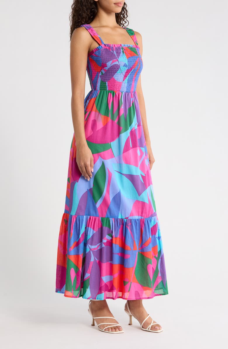 SUGARLIPS Vemmy Abstract Tayla Smocked Maxi Dress, Alternate, color, Magenta-Blue-Green