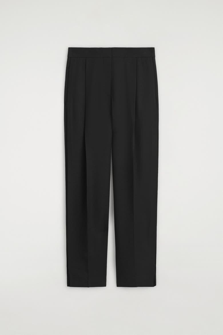 Pleated-Panel Straight-Leg Pants, Alternate, color, BLACK