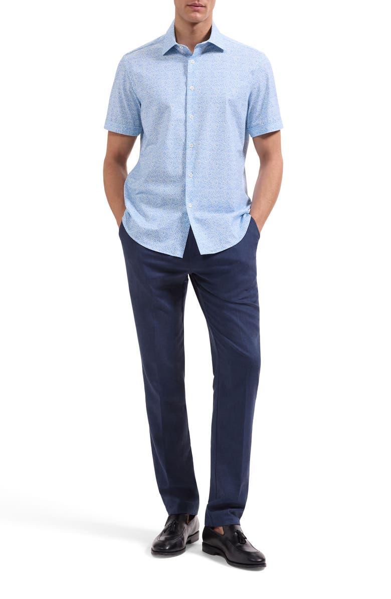 Bugatchi Miles OoohCotton<sup>®</sup> Floral Short Sleeve Button-Up Shirt, Alternate, color, Baltic