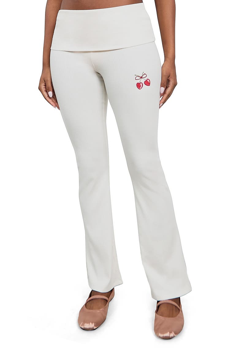 Cherry High Waist Foldover Rib Pants, Main, color, JET STREAM