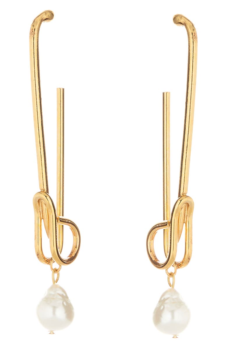 Oscar de la Renta Antique Pin Imitation Pearl Earrings, Main, color, 