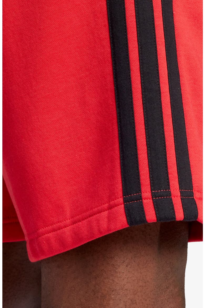Essentials 3-Stripes Fleece Shorts, Alternate, color, PURE RUBY/ BLACK