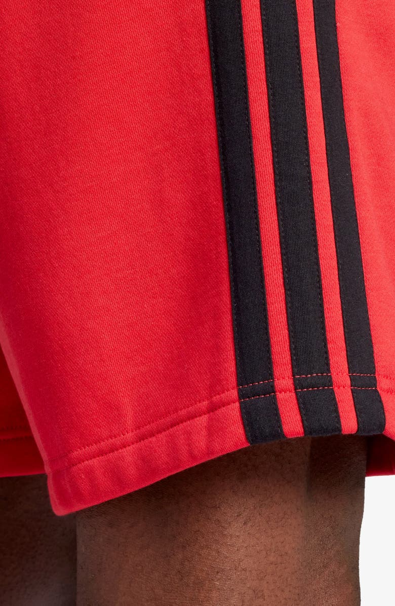 adidas Essentials 3-Stripes Fleece Shorts, Alternate, color, Pure Ruby/ Black