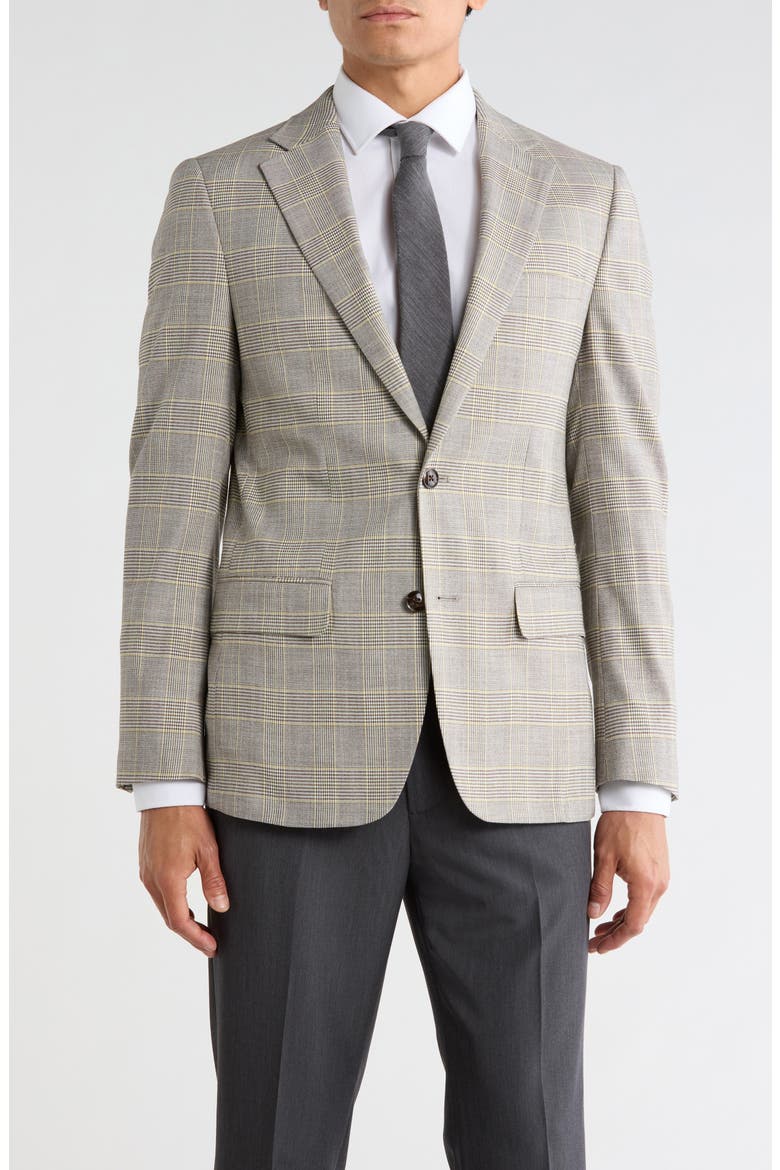 Plaid Two-Button Sport Coat, Main, color, BLACK/ YELLOW