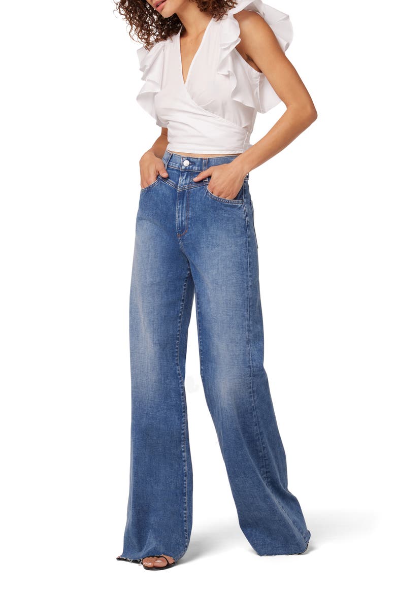 The Goldie High Waist Raw Hem Wide Leg Palazzo Jeans, Alternate, color, WINDWARD
