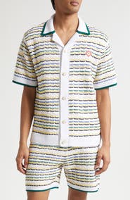 Casablanca Cotton Tuck Stitch Button-Up Sweater