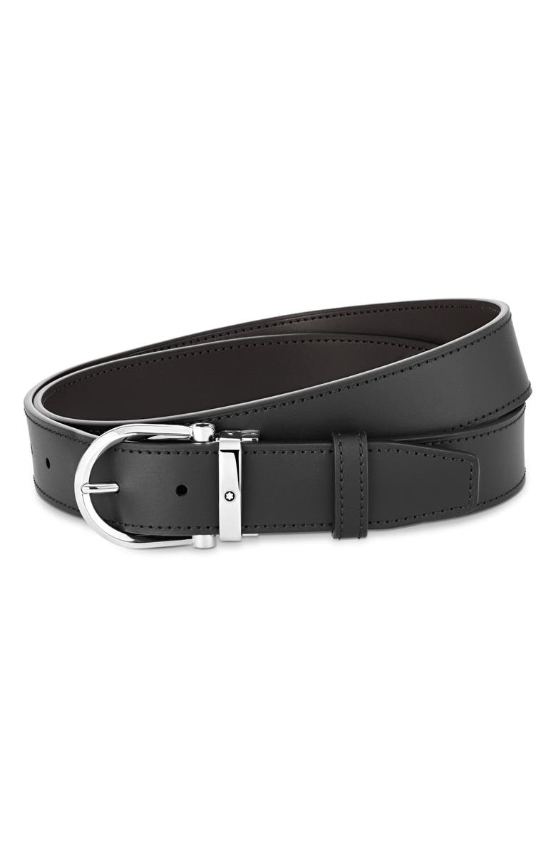 Montblanc Reversible Horseshoe Buckle Leather Belt, Alternate, color, Black Brown