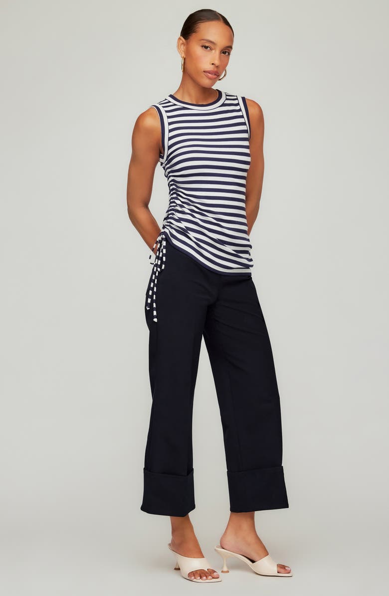 FIFTEEN TWENTY Tia Stripe Ruched Rib Tank, Alternate, color, Navy W/ White