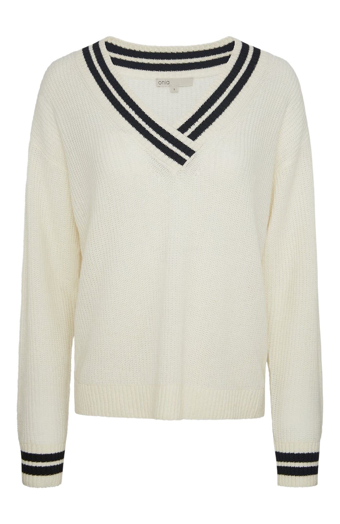 Deep V-neck Varsity Pullover Sweater - image 2
