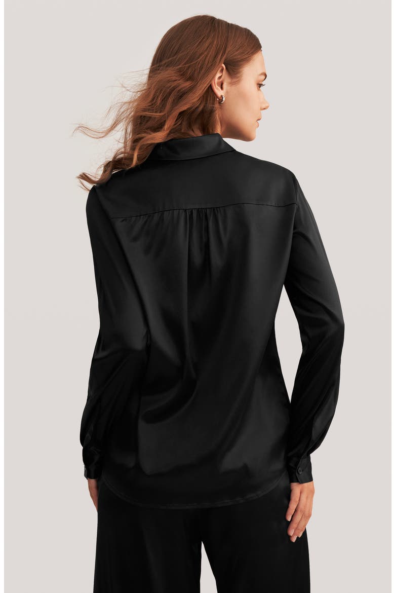 Long Sleeves Collared Silk Blouse, Alternate, color, Black