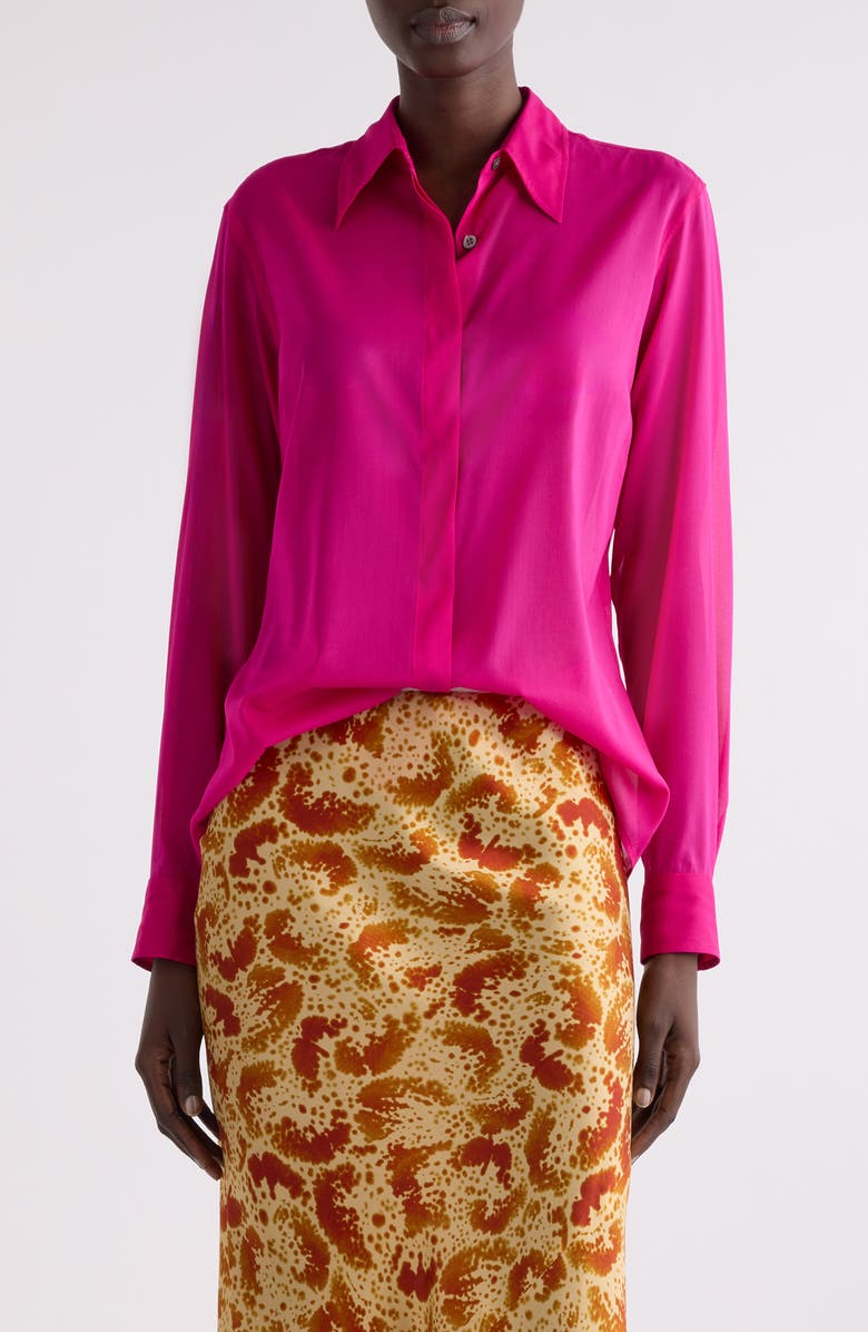 Dries Van Noten Chowy Stretch Silk Button-Up Shirt, Main, color, 