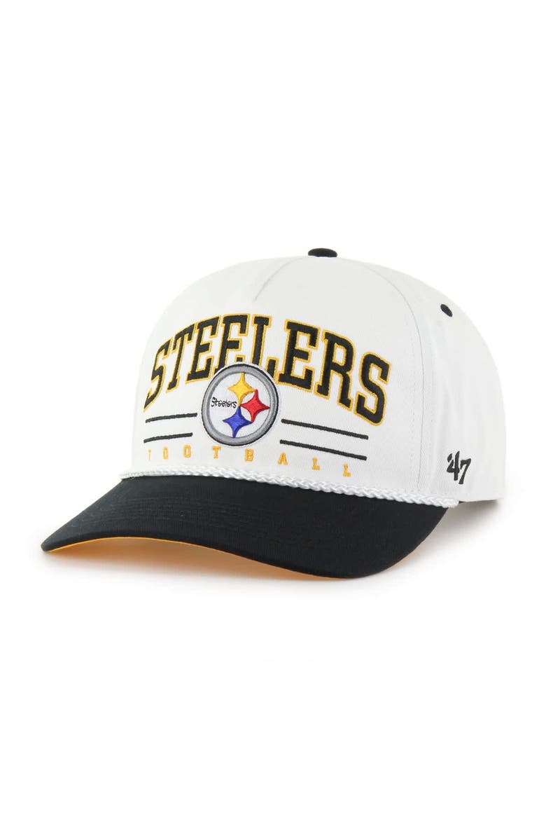 '47 Men's '47 White/Black Pittsburgh Steelers Roscoe Two-Toned Hitch Adjustable Hat, Main, color, White
