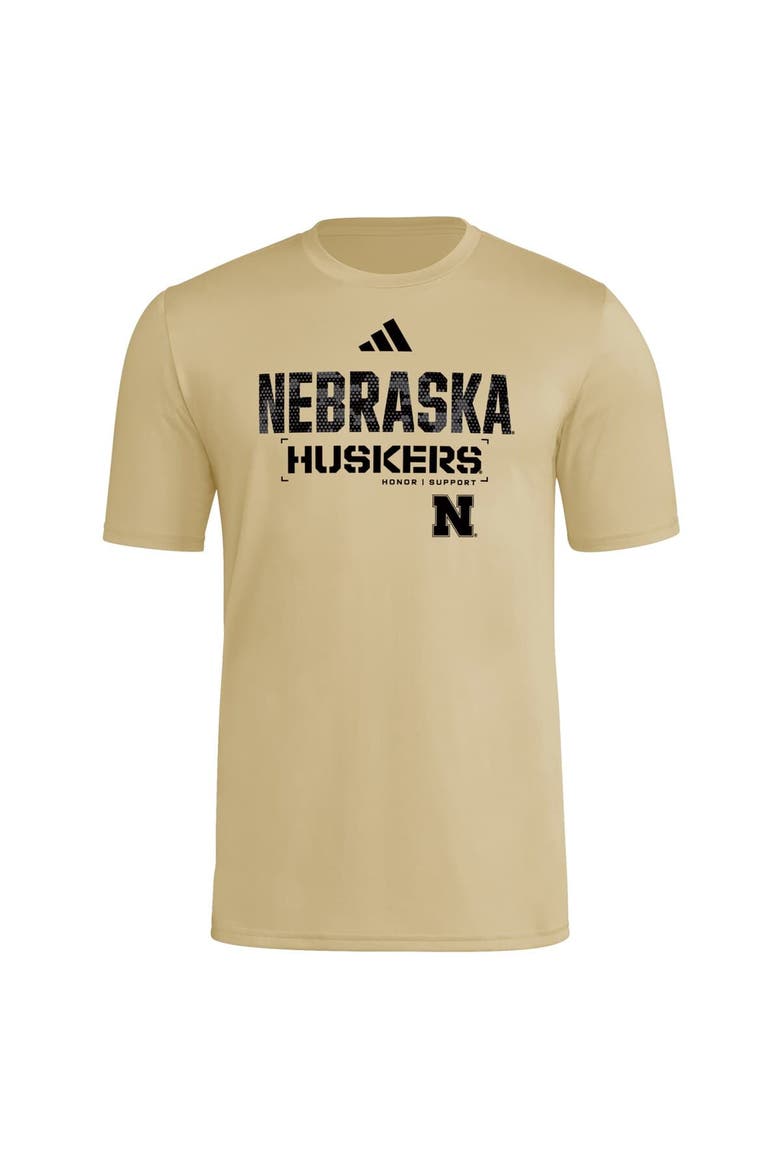 Men's adidas  Natural Nebraska Huskers 2025 Military Appreciation Pre-Game AEROREADY T-Shirt, Alternate, color, Natural