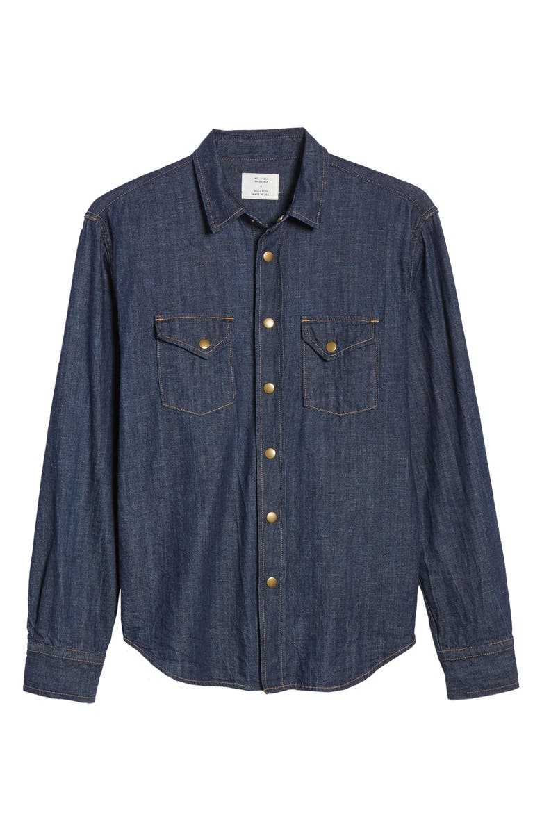 Billy Reid Distressed Denim Slim Fit Western Shirt, Alternate, color,