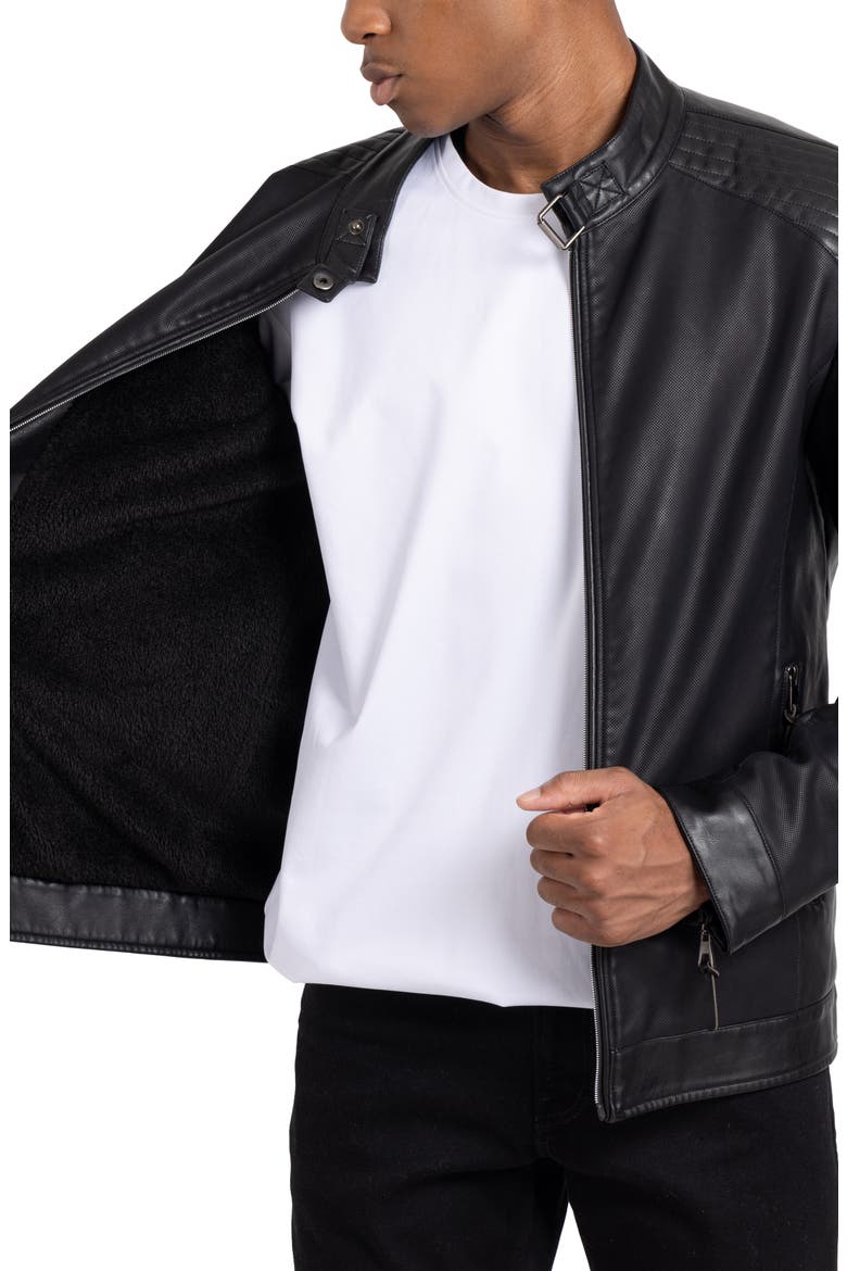 Faux Leather Racing Jacket, Alternate, color, BLACK