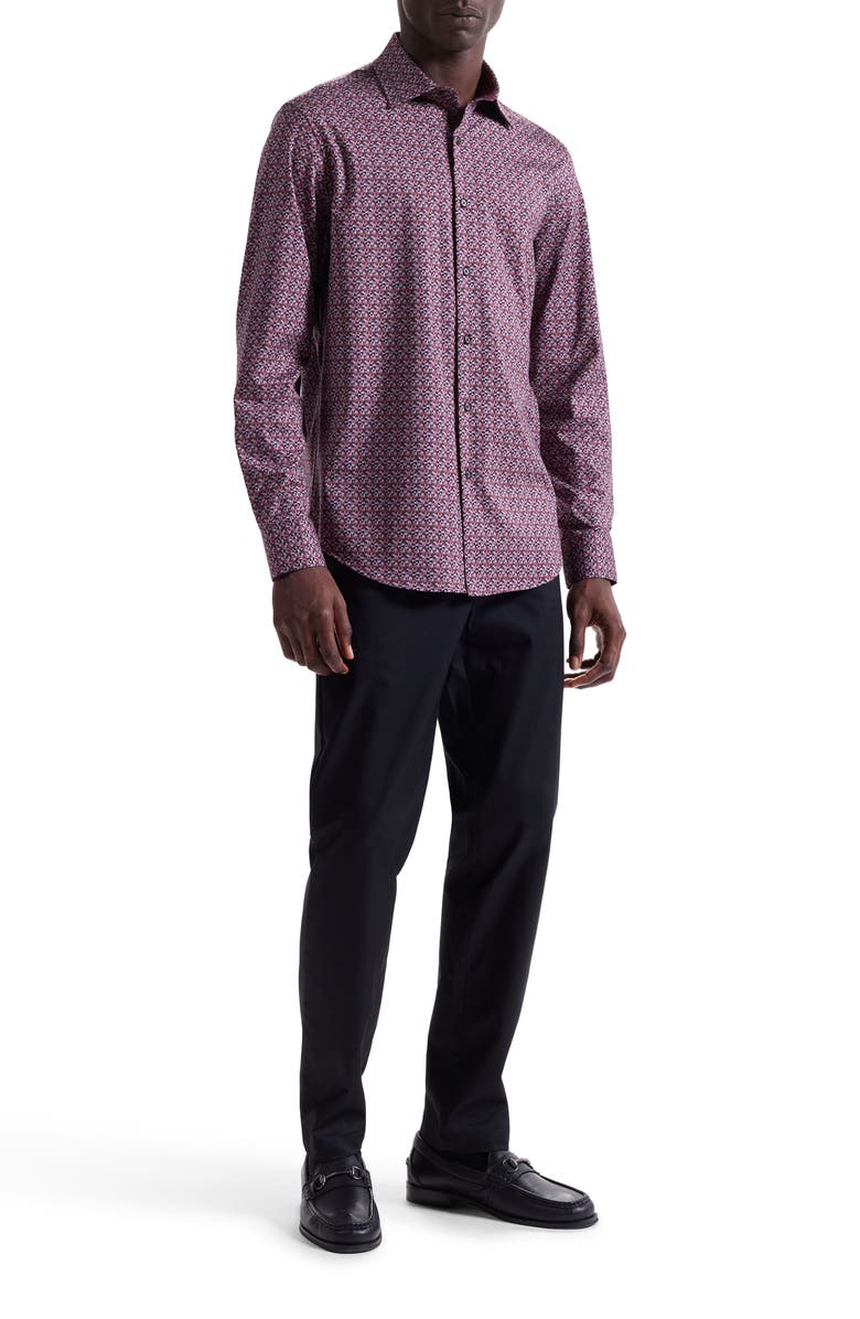 Bugatchi Jimmy OoohCotton<sup>®</sup> Geo Print Button-Up Shirt, Alternate, color, Mahogany
