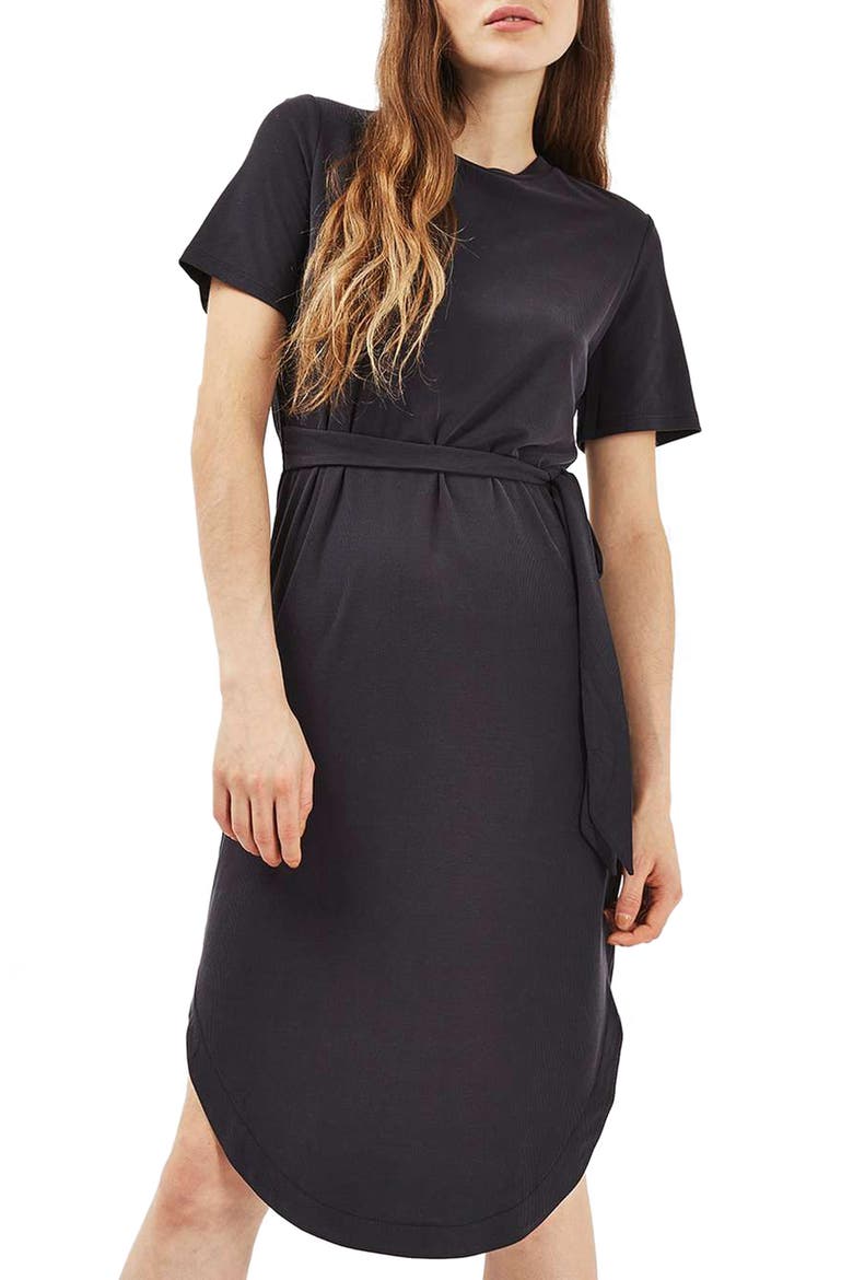 Ribbed Midi Dress, Main, color, BLACK