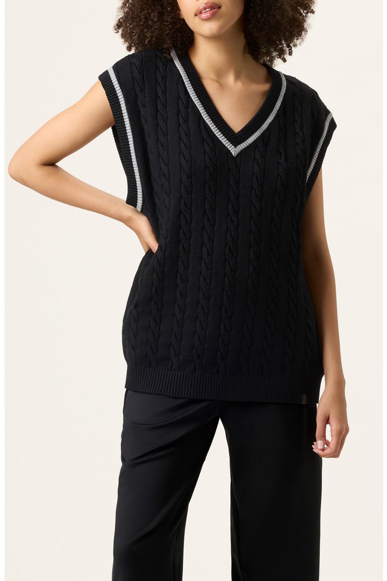 Gender Inclusive Baseline Cable Stitch Sweater Vest, Alternate, color, BLACK / ULTIMATE GRAY