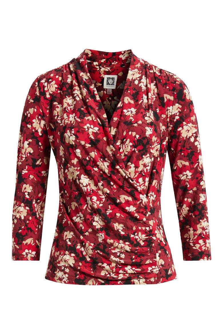 Print Faux Wrap Top, Alternate, color, TITIAN RED MULTI